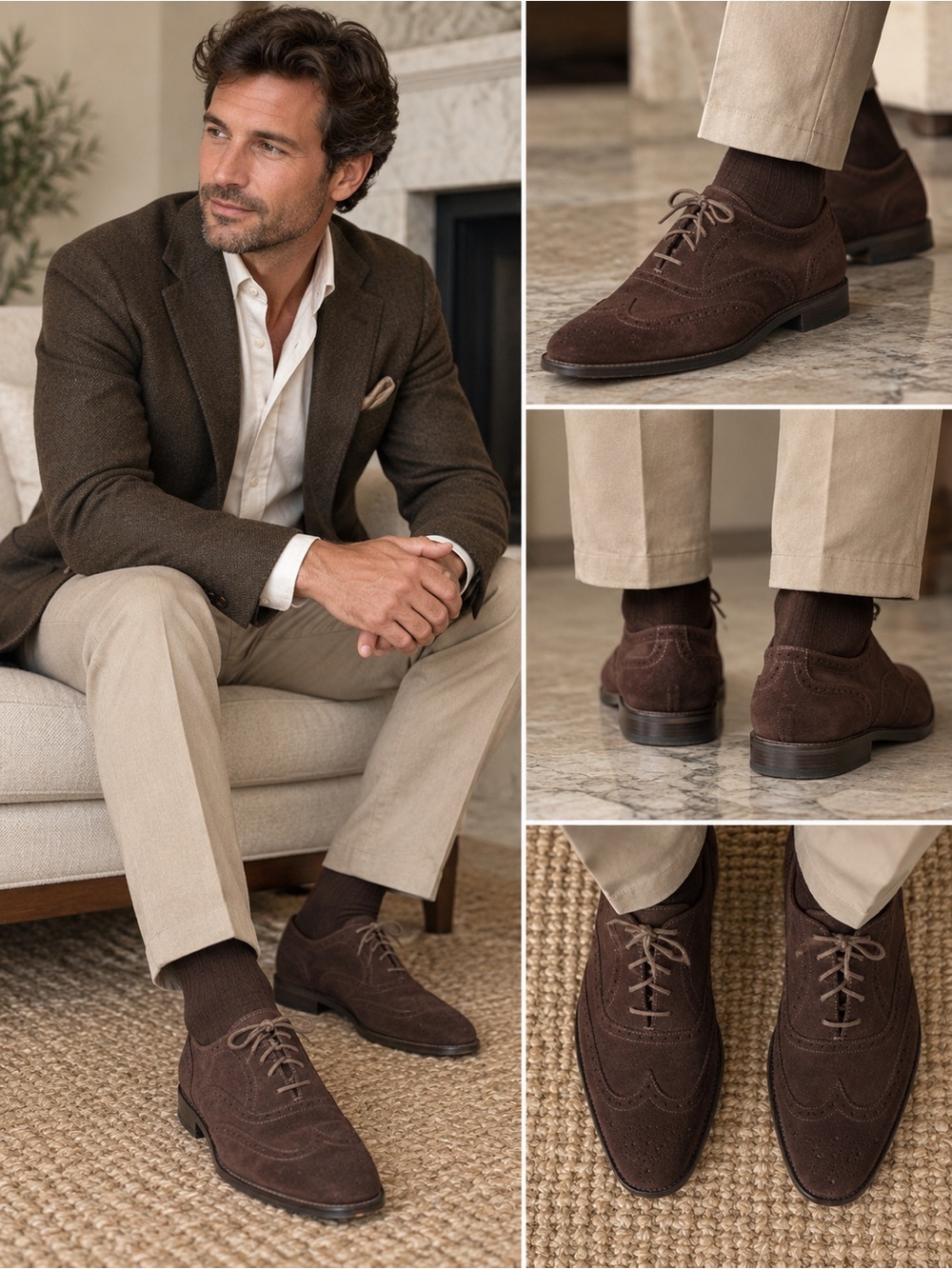 Vintage Church’s Brown Suede Wingtip Brogue Oxford Shoes